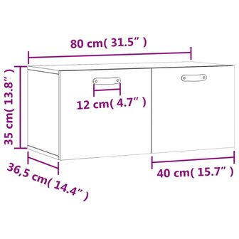 Wandkast 80x36,5x35 cm bewerkt hout zwart 12