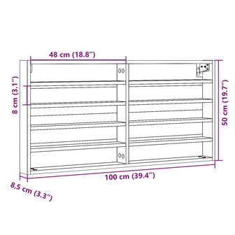 Vitrinekast 100x8,5x50 cm bewerkt hout betongrijs 10