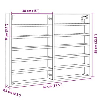 Vitrinekast 80x8,5x58 cm bewerkt hout betongrijs 10