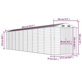 Tuinschuur 191x895x198 cm gegalvaniseerd staal lichtgrijs 12