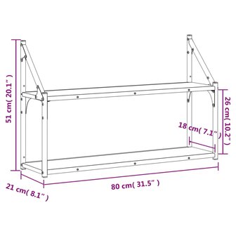 Wandrek 2-laags 80x21x51 cm bewerkt hout gerookt eikenkleurig 8