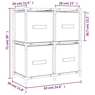 Opbergkast met 4 stoffen manden 63x30x71 cm staal cr&egrave;mekleurig 7