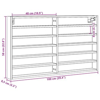 Vitrinekast 100x8,5x58 cm bewerkt hout betongrijs 10