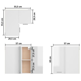 Hanghoekkast 57x57x60 cm spaanplaat hoogglans wit 9