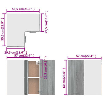 Hanghoekkast 57x57x60 cm bewerkt hout grijs sonoma eikenkleurig 9