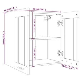 Wandkast hangend 60x31x60 cm glas en bewerkt hout gerookt eiken 9