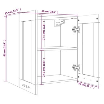 Vitrinekast hangend 60x31x60 cm bewerkt hout grijs sonoma eiken 9