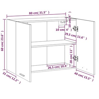 Hangkast 80x31x60 cm bewerkt hout bruin eikenkleur 11