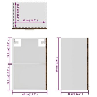 Wandkast 40x31x60 cm glas en bewerkt hout gerookt eikenkleurig 11