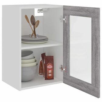 Wandkast 40x31x60 cm glas en bewerkt hout grijs sonoma eiken 4