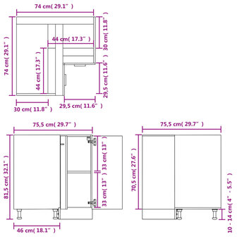 Hoekonderkast 75,5x75,5x81,5 cm bewerkt hout wit 10