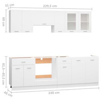 8-delige Keukenkastenset bewerkt hout wit 8