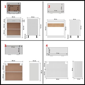 4-delige Keukenkastenset bewerkt hout wit 10