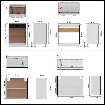 4-delige Keukenkastenset bewerkt hout zwart 9