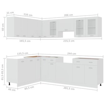 11-delige Keukenkastenset spaanplaat wit 7