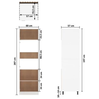 Koelkastkast 60x57x207 cm bewerkt hout hoogglans wit 9