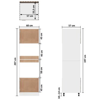 Magnetronkast 60x57x207 cm bewerkt hout betongrijs 10