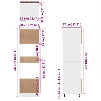 Magnetronkast 60x57x207 cm bewerkt hout grijs sonoma eiken 11