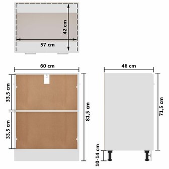 Onderkast 60x46x81,5 cm bewerkt hout wit 10