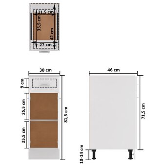 Onderkast met lade 30x46x81,5 cm bewerkt hout wit 11