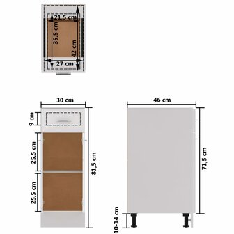 Onderkast met lade 30x46x81,5 cm bewerkt hout hoogglans wit 11