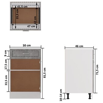 Onderkast met lade 50x46x81,5 cm bewerkt hout betongrijs 9