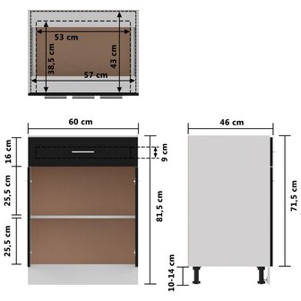 Onderkast met lade 60x46x81,5 cm bewerkt hout zwart 9