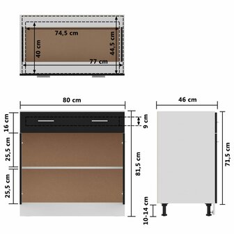 Onderkast met lade 80x46x81,5 cm bewerkt hout zwart 10