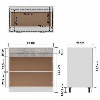 Onderkast met lade 80x46x81,5 cm bewerkt hout betongrijs 10