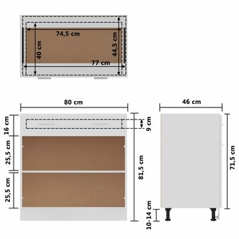 Onderkast met lade 80x46x81,5 cm bewerkt hout hoogglans wit 10