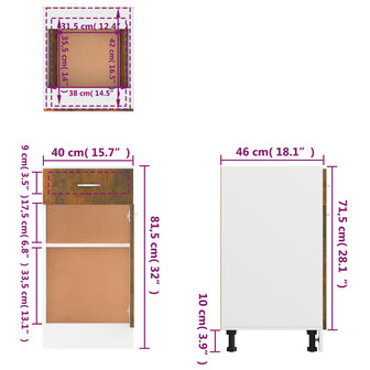 Onderkast met lade 40x46x81,5 cm bewerkt hout gerookt eiken 12