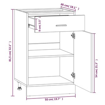 Onderkast met lade 50x46x81,5 cm bewerkt hout gerookt eiken 9