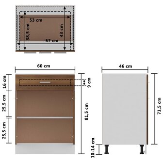 Onderkast met lade 60x46x81,5 cm bewerkt hout bruin eikenkleur 10