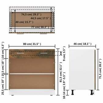 Onderkast met lade 80x46x81,5 cm bewerkt hout gerookt eiken 10