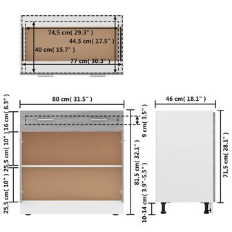 Onderkast met lade 80x46x81,5 cm bewerkt hout grijs sonoma 10