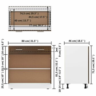 Onderkast met lade 80x46x81,5 cm bewerkt hout bruin eikenkleur 10