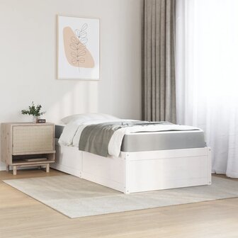 Bed met matras massief grenenhout wit 100x200 cm 3