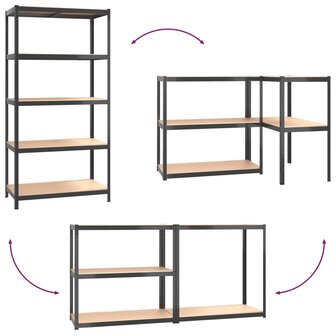 Opbergrekkken 5-laags 3 st staal &amp; bewerkt hout antracietkleur 9