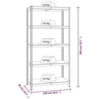 Opbergrek 5-laags 3 st staal en bewerkt hout zilverkleurig 9