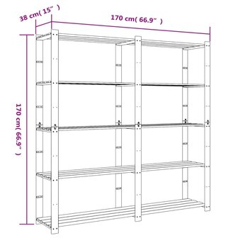 Opbergrek 5-laags 170x38x170 cm massief grenenhout grijs 7