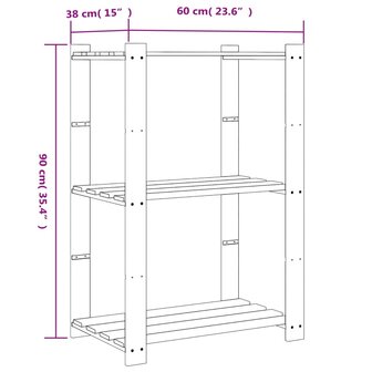 Opbergrek 3-laags 60x38x90 cm massief grenenhout zwart 7