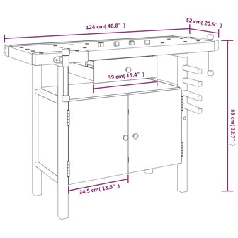 Werkbank met lade en bankschroeven 124x52x83 cm acaciahout 10