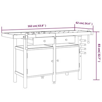 Werkbank met lades en bankschroeven 162x62x83 cm acaciahout 10