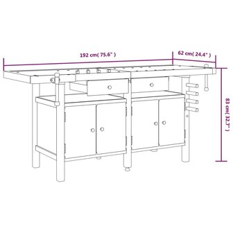 Werkbank met lades en bankschroeven 192x62x83 cm acaciahout 10