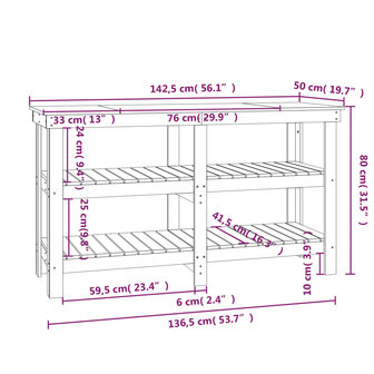 Werkbank 142,5x50x80 cm massief grenenhout honingbruin 8