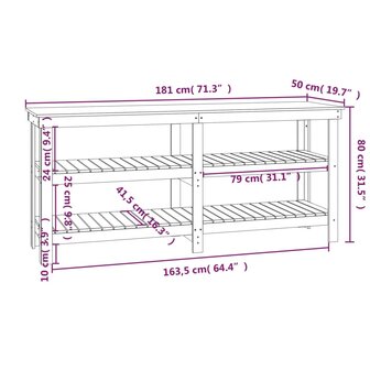 Werkbank 181x50x80 cm massief grenenhout wit 8