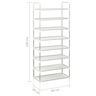 Schoenenrek met 8 schappen metaal en nonwoven stof zilverkleur 6