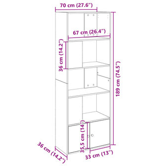 Boekenkast 70x36x189 cm bewerkt hout wit 9