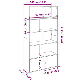 Boekenkast 100x36x189 cm bewerkt hout zwart 9