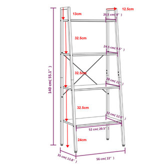 Ladderrek met 4 schappen 56x35x140 cm lichtbruin en zwart 8